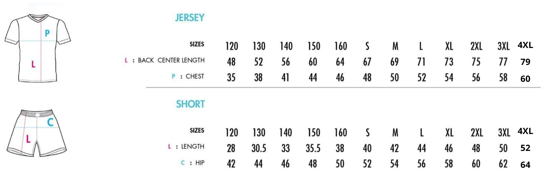 Size Chart - جدول المقاسات